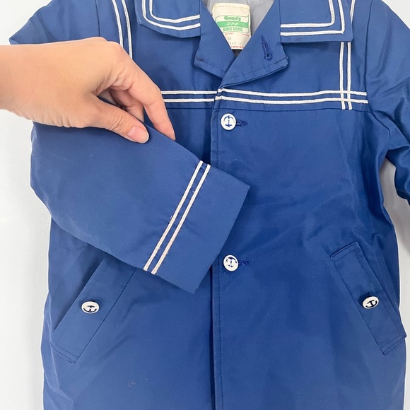80’s Vintage baby Blue sailor style Coat with White Trim - Picture 3 of 13